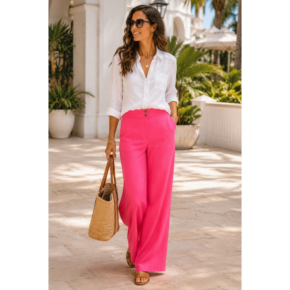 NWT Talbots Greenwich Pink Linen Blend Wide Leg Pants High Rise 6P